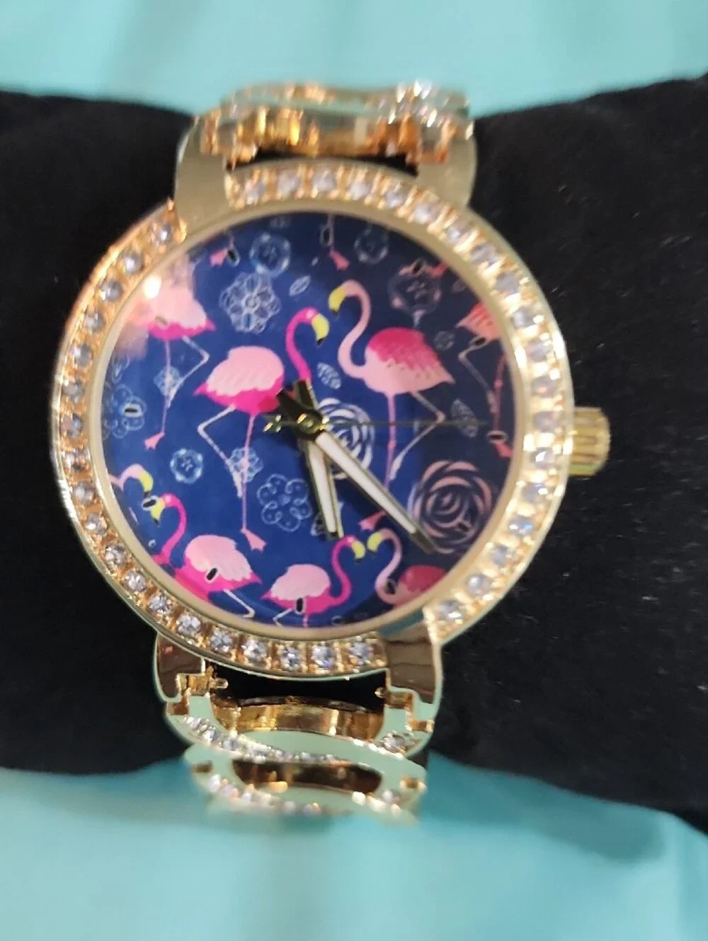 Gold-Tone Women's Bracelet Watch with Pink Flamingo Dial
